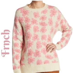 Frnch Paris Nikki Geraniums Pink Flower Print Incredible Soft Sweater Sz Med-Lg